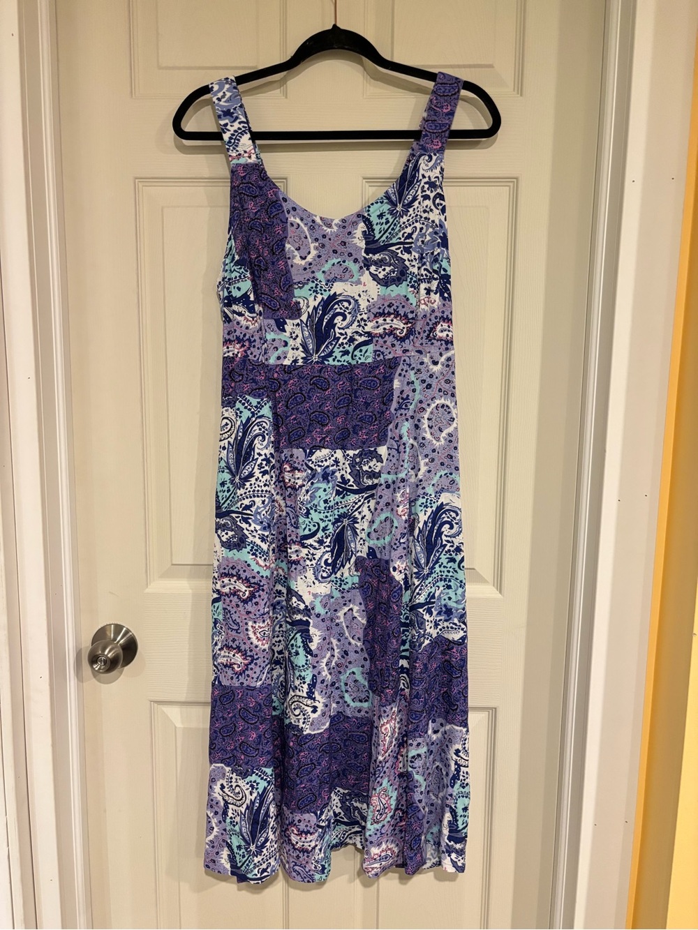Blue Sky Blue and Purple Paisley Strap Midi Dress